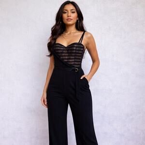 Explosion Black Sheer Bustier Wide Leg Strappy Y2K Jumpsuit Sz 42